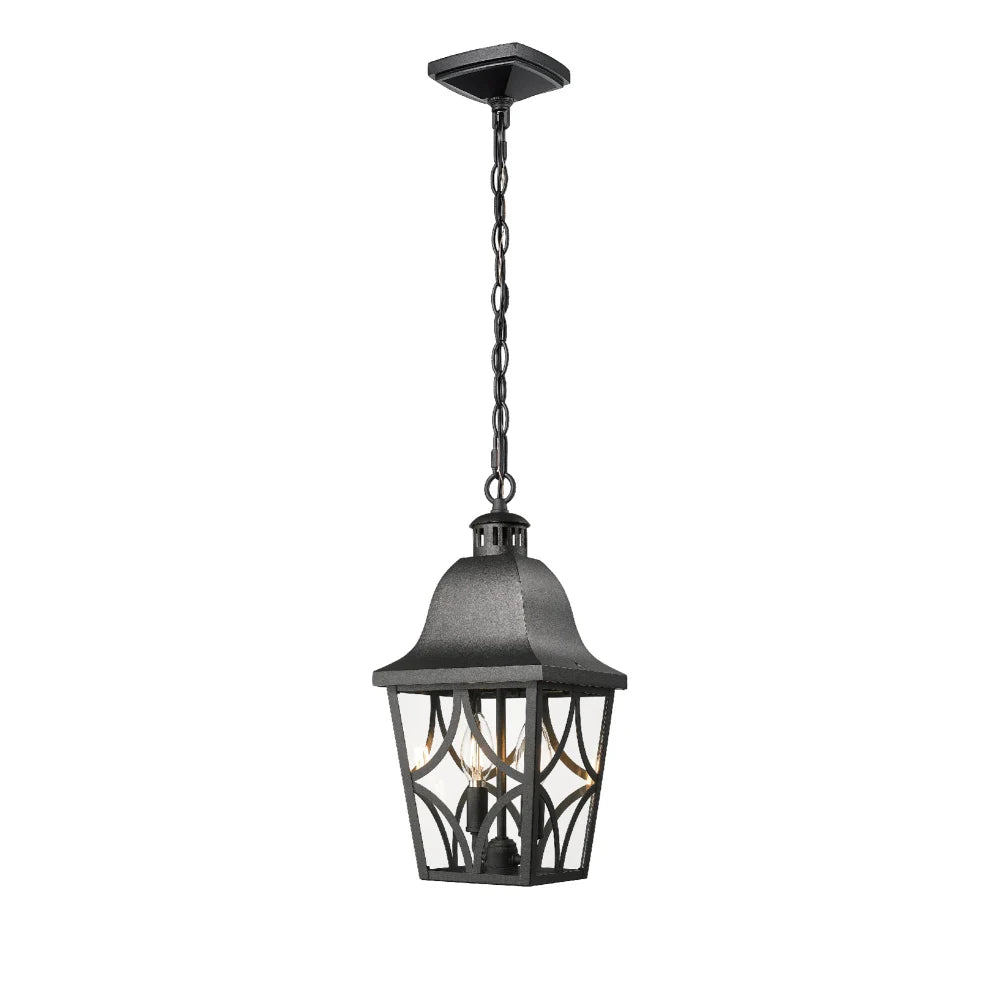 Outdoor Pendant Light Fixture, Modern Black Exterior Hanging Lantern Anti-Rust Metal Hanging Lights with Clear Glass (1 pack)