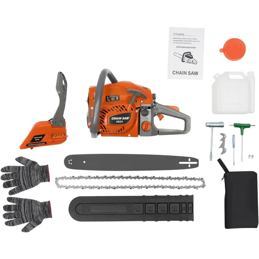 20 Inch GasPowered Chainsaw with 2Cycle Engine 58CC for Efficient Wood Cutting in Outdoor Garden Farm and Home Use Cordless Han