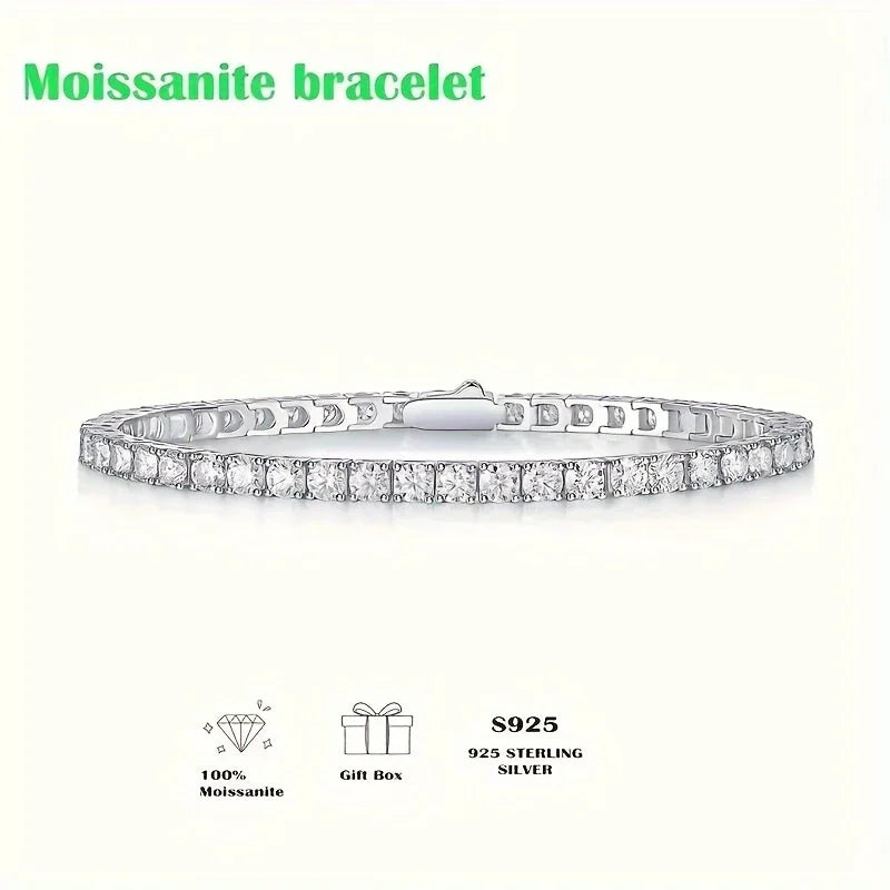 Exquisite and fashionable Moissanite tennis bracelet, made of S925 sterling silver, high-end jewelry gift for banquets and eveni