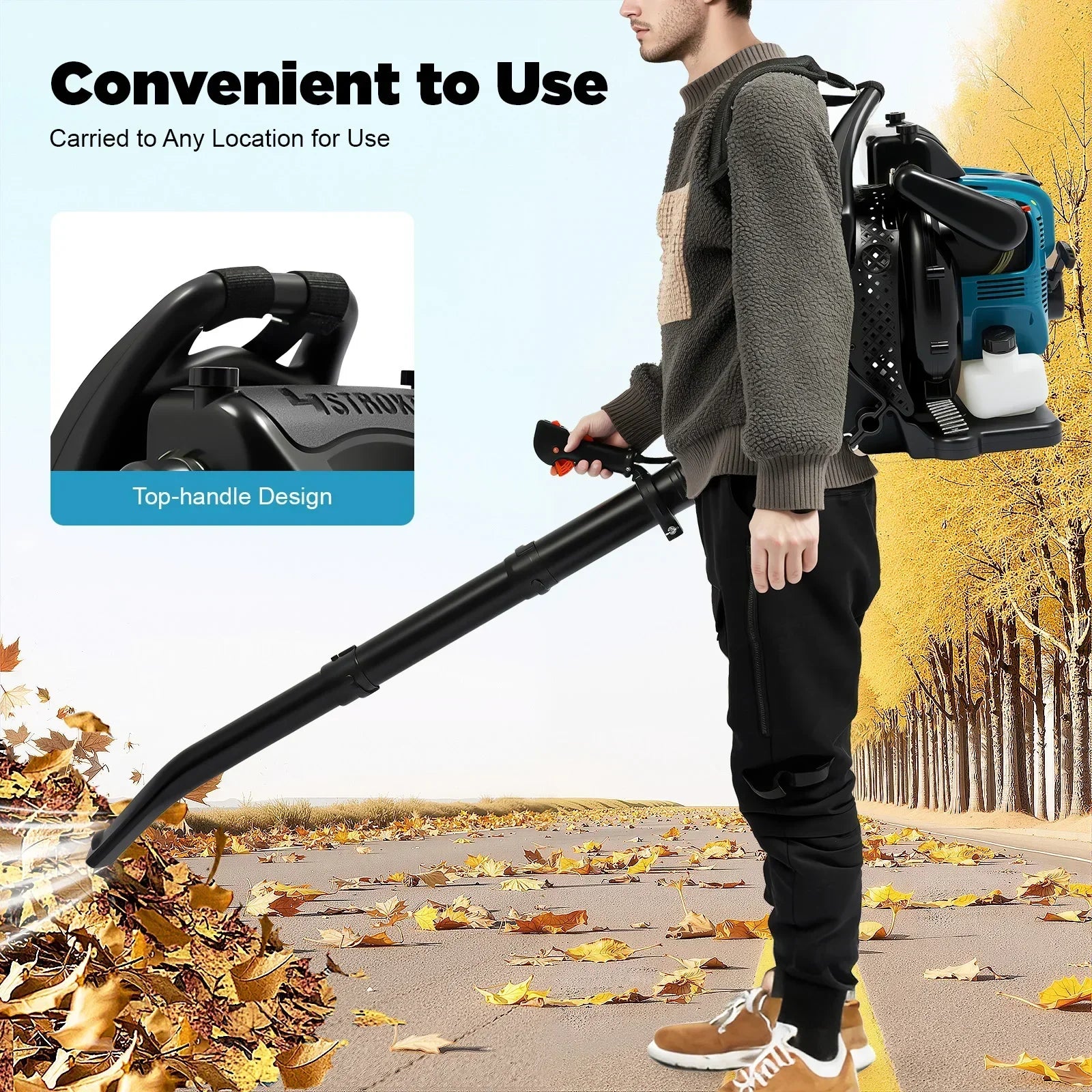 Petrol Backpack Leaf Blower 75.6cc 4-Stroke Engine A Powerful Sweeper Machine And Cordless Garden Tool For Snow Cleaning