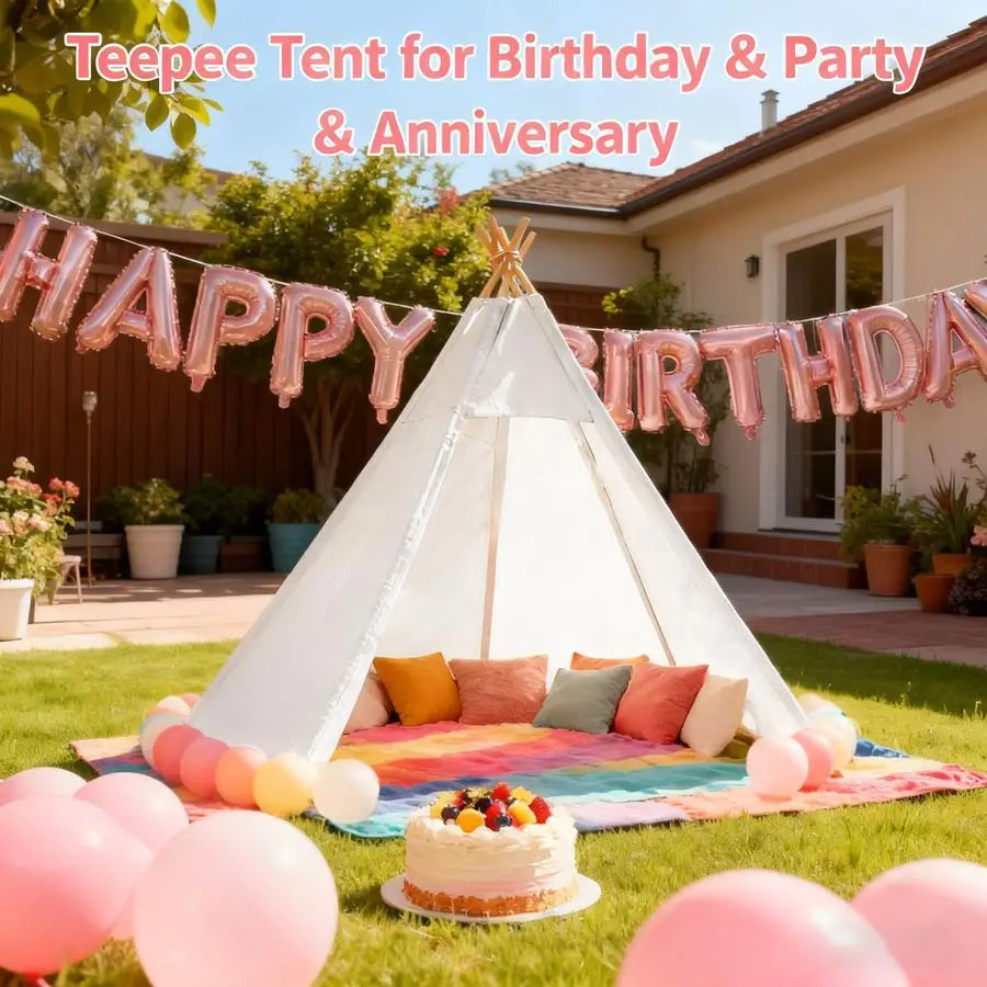 Large 7-Foot Large Adult Indian Tent with Storage Bag Five-Sided Canvas Children's Tent Suitable for Indoor And Outdoor White