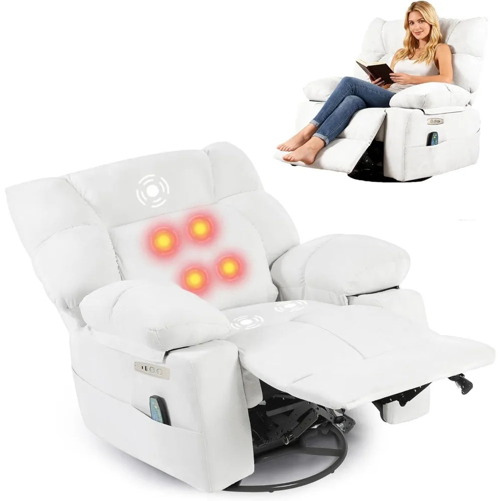 Rocking Recliner Chair, White Swivel Massage Rocker Recliner Chairwith Heated, Electric Recliner Chairs for Adults Customized