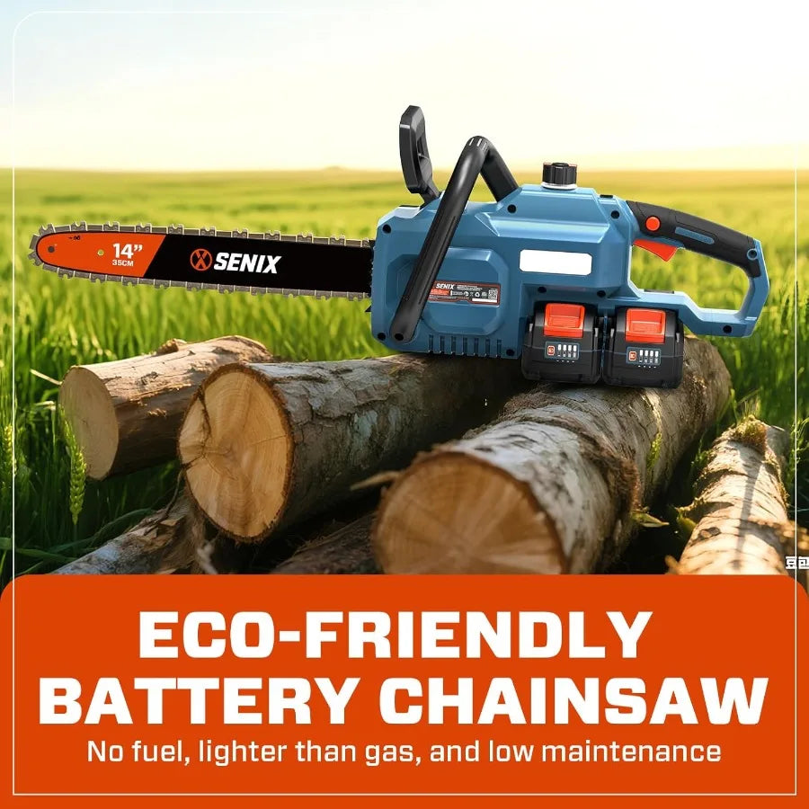 40V 14 Cordless Brushless Electric Chainsaw for Garden Pruning Branch Cutting Yard Tree Trimming with 2x4Ah Batteries Charger G