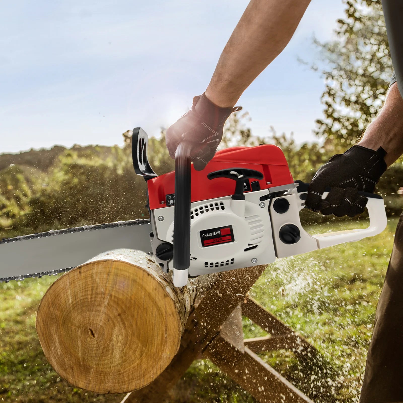 20 Inch 52CC Gasoline Chainsaw 2000W 2-Stroke Engine Gas Powered Chain Saw Handheld Tree Pruning Wood Cutting Tool Set 7500Rpm