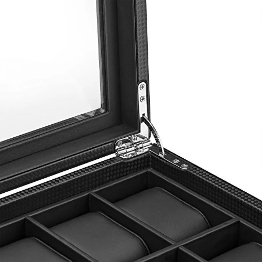 Watch Box for Men - 24 Slot Flat Luxury Display Case Organizer Carbon Fiber Design for Mens Jewelry Watches Men's Storage Ho