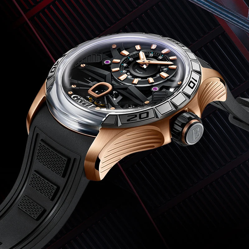 BONEST GATTI men's watch Valentine's Day gift for your boyfriend: Men's automatic skeleton watch Luminous watch