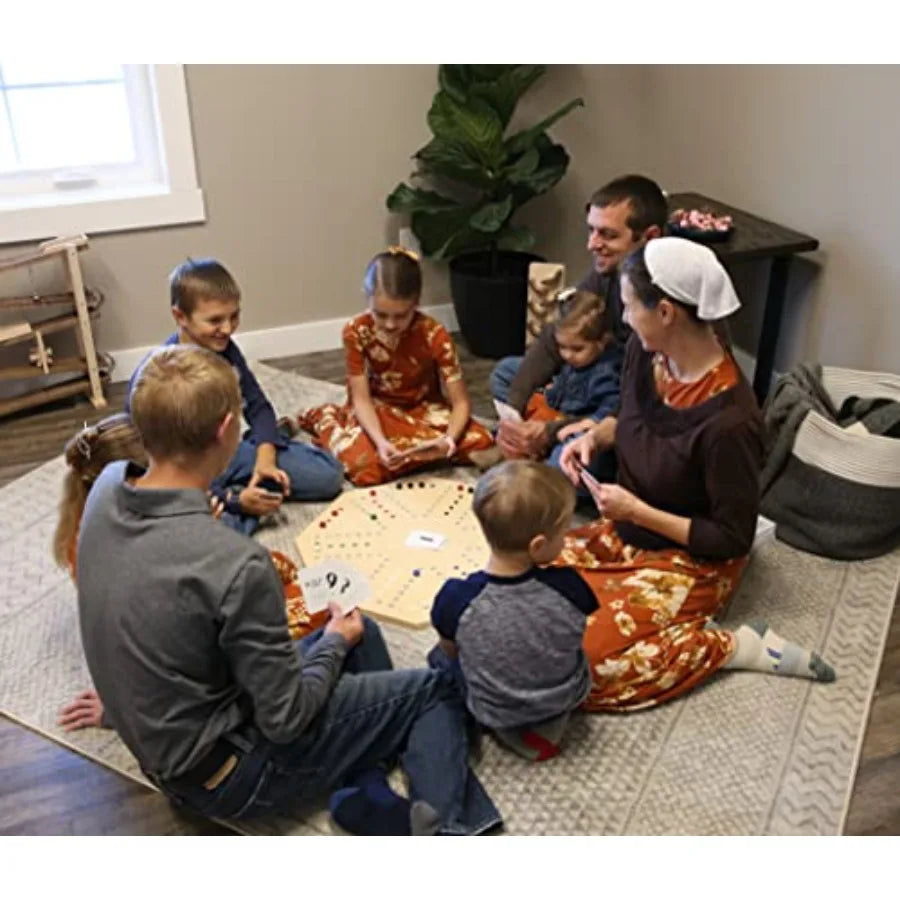 Marble Chase Wooden Game Set with DoubleSided 23 Wide Board for Family Entertainment and Indoor Play Includes Playing Cards and