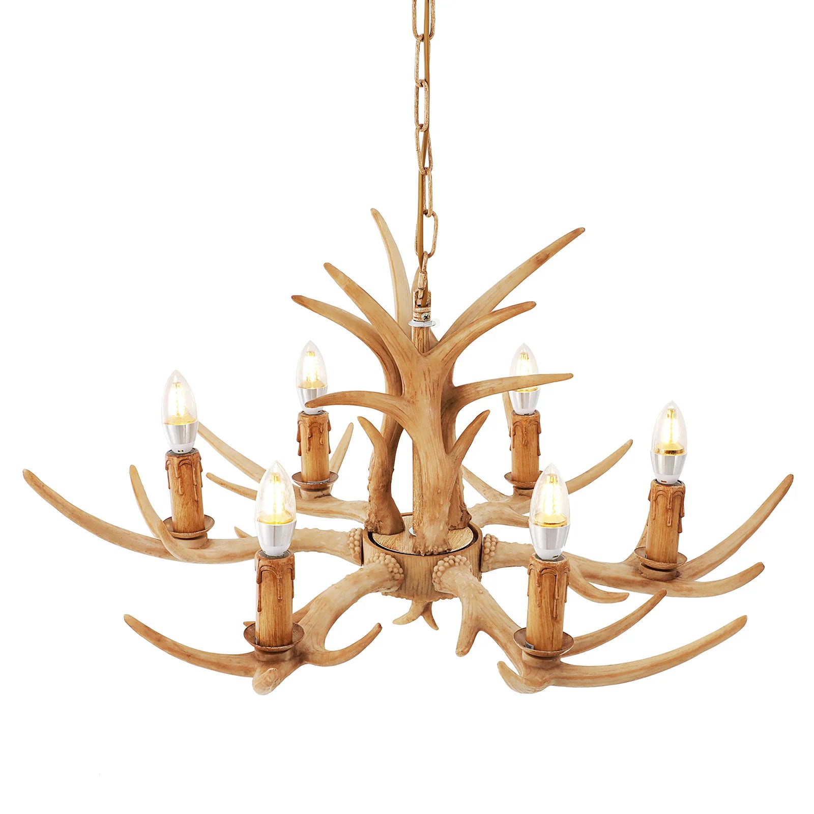 Resin Antler Chandelier with 6 Lights, 75cm Diameter for Rustic and Lodge Style Interior Lighting