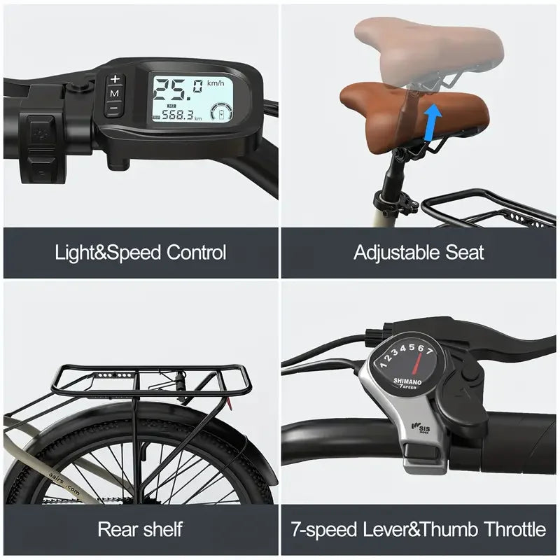 24" Electric Motorcycles Mountain E Bike for Adults, 600W Peak Motor Ebike 22.9Mph 34.5Miles 13.3AH Adults Electric Bicycle