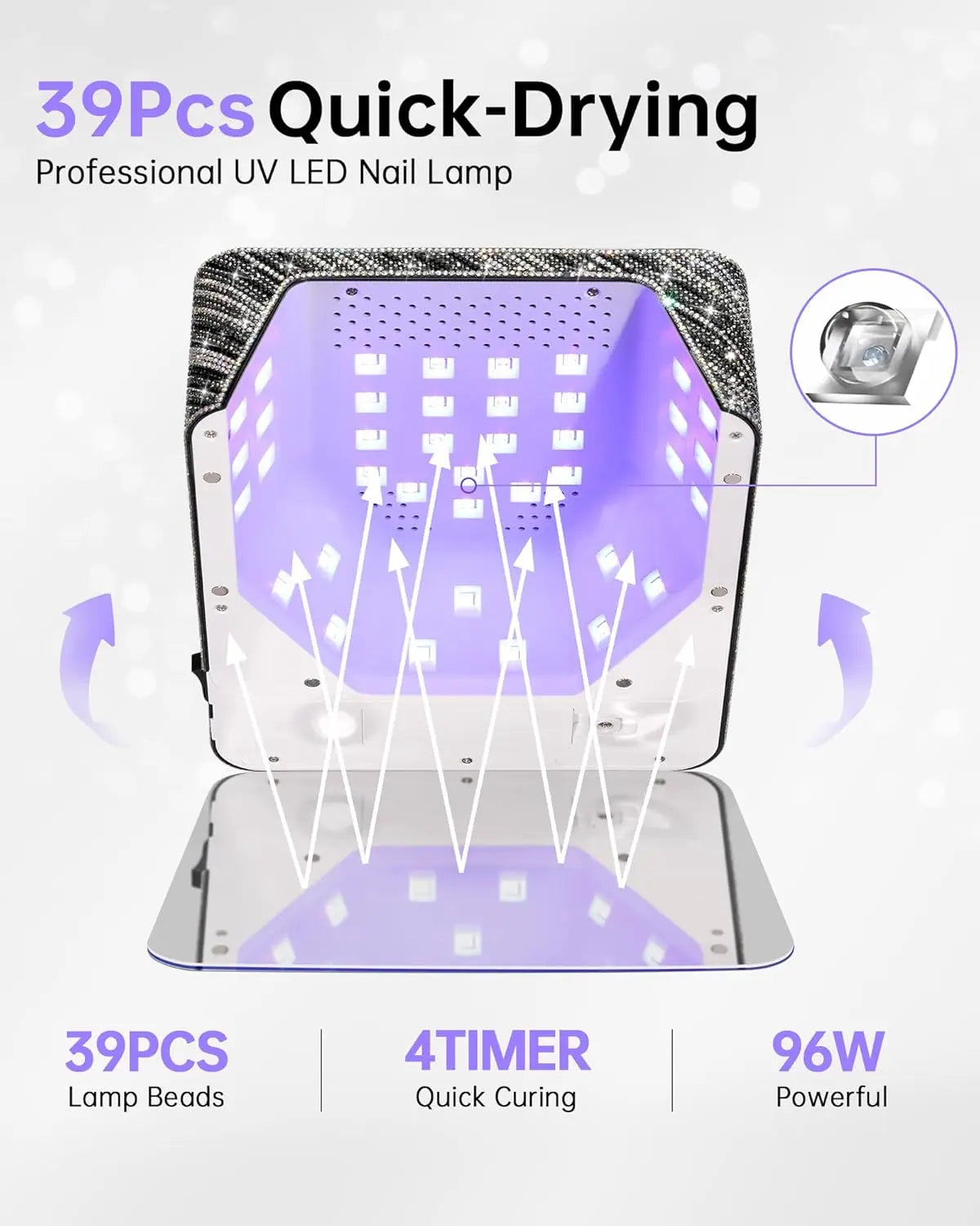 Rechargeable UV Nail Lamp, LED Gel Polish Dryer with Timer & Auto Sensor, Zebra Diamond Design