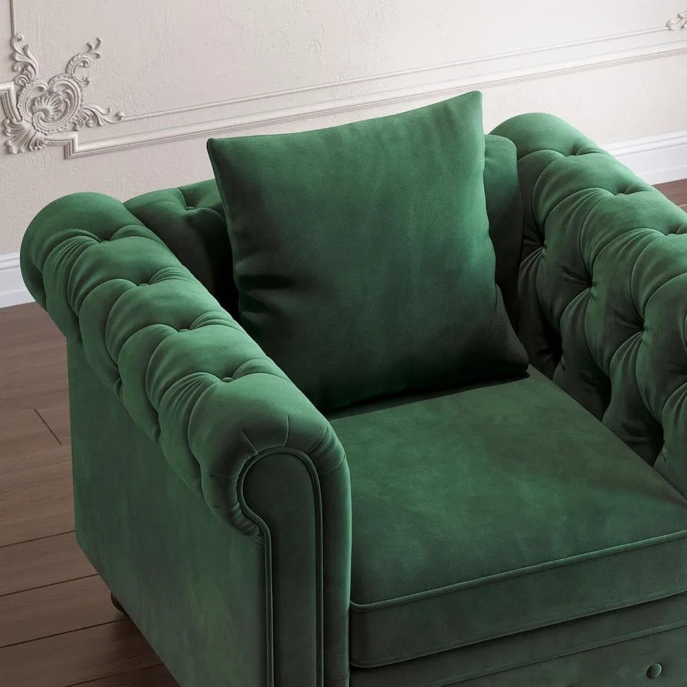Luxurious Velvet Chesterfield Club Chair with Button Tufted Design and Rolled Arms for Comfortable Living Room Seating