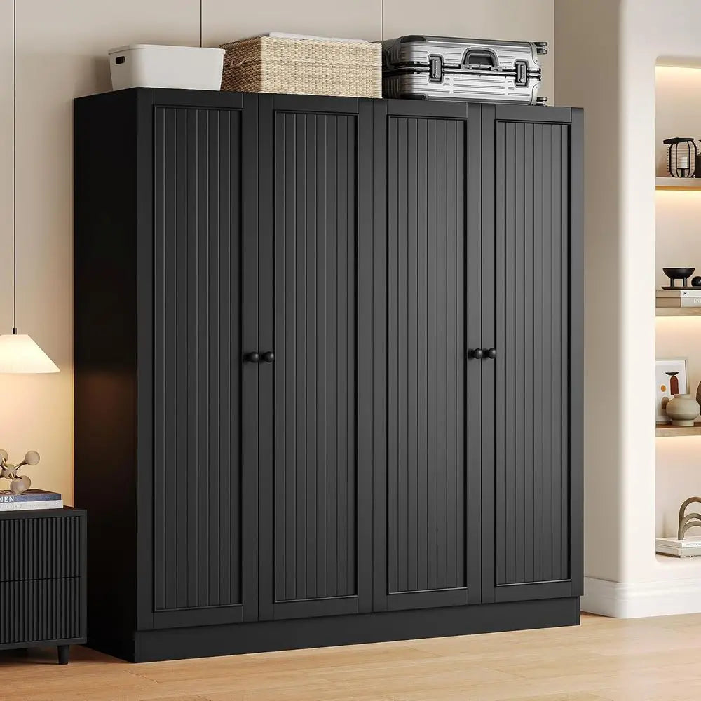 Armoire Wardrobe Closet with 2 Drawers, 63 Large Wardrobe Cabinet with Removable Hanging Rods and Adjustable Shelves, Closet Sto