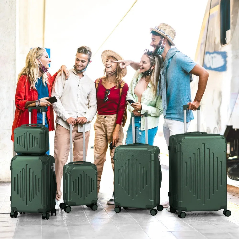 Luggage Sets 5 Rolling Travel Luggage Trolley Case for Men Women Retro Green