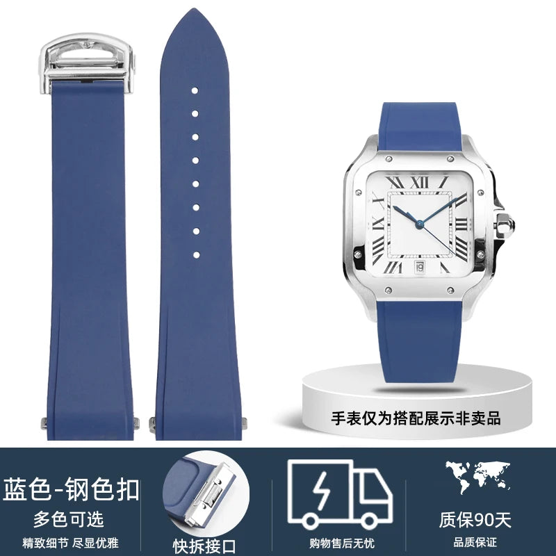 18.5mm 21mm Quick release watchband For Cartier Santos Dumont Fluorine rubber watch Strap men women Folding buckle Black orange