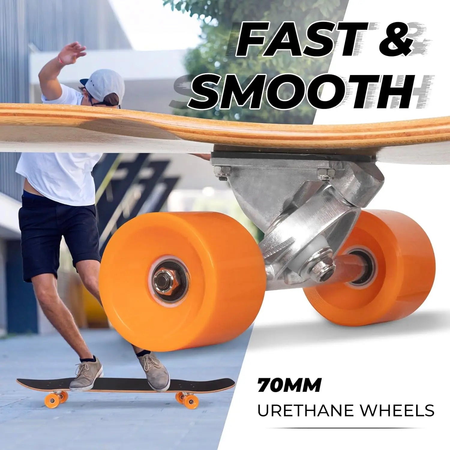 Longboard Skateboard Complete with T-Tool for Commuting, Carving & Downhill Riding, Suitable for All Ages