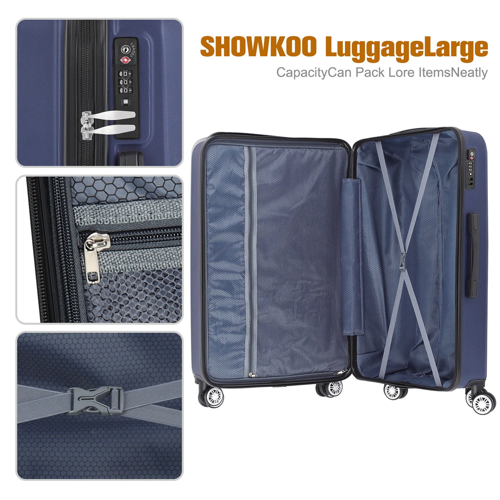 3-PC ABS 20/24/28in Luggage Set w/360° Spinner Wheels & Retractable Handle - Airline Approved Lightweight Suitcases, Smooth Zipp