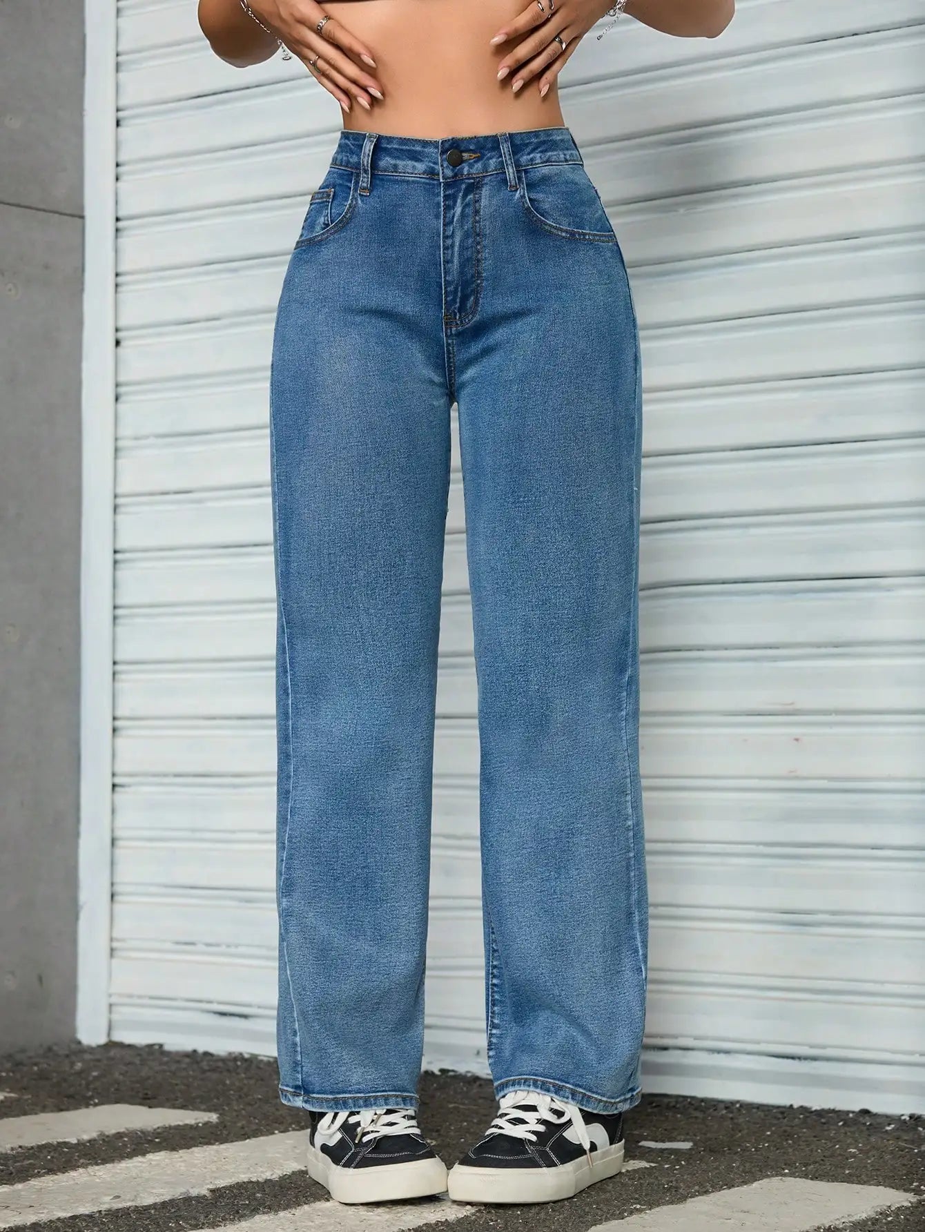 Women's High Waist Wide Leg Jeans, Light Wash Casual Denim Pants with Pockets
