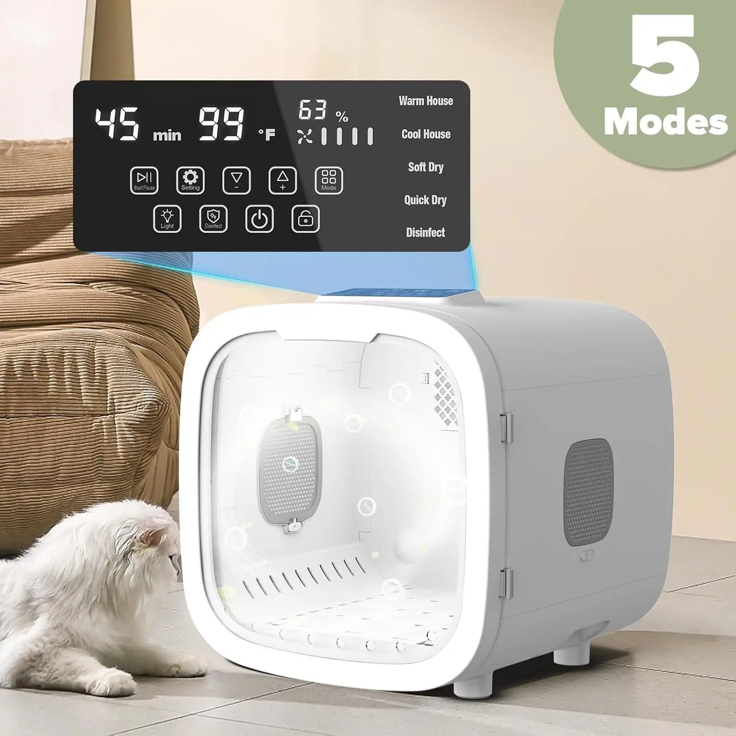 52L Automatic Pet Dryer Box with 5 Modes, Hands-Free Pet Grooming Dryer for Cats & Dogs, Adjustable Temperature &, Customized