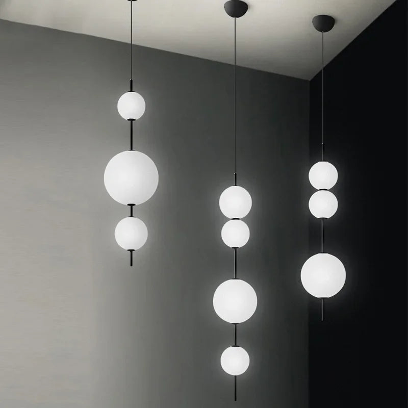 Modern Designer LED White Glass Beads Pendant Chandelier Cafe Bar Bedroom Kitchen Round Ball Hanging Lighting Fixture Home Decor