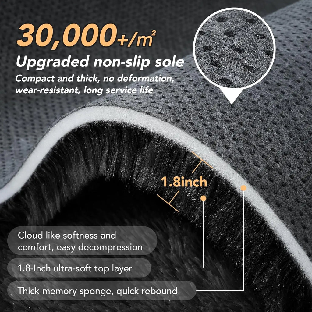 10x14 Black Shag Area Rug: Super Soft Large Modern Carpet for Living Room, Bedroom - Non-Slip Fluffy Indoor Floor Mat