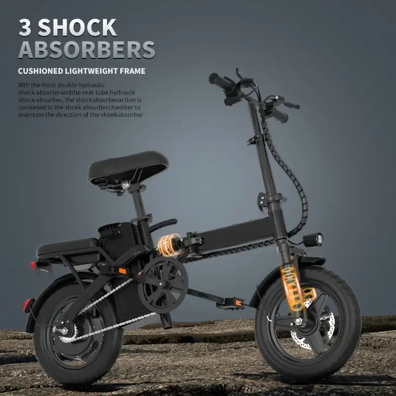 14" Folding Electric Motorcycles Mountain E Bike for Adults, 450W Peak Motor Ebike 20Mph 19.5Miles 48V 10.5AH Electric Bicycle