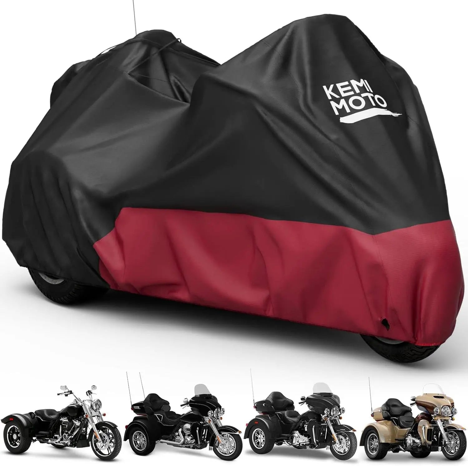 Heavy Duty 3-Wheel Motorcycle Cover for Trike Models, Waterproof All-Weather Protection with Antenna Opening