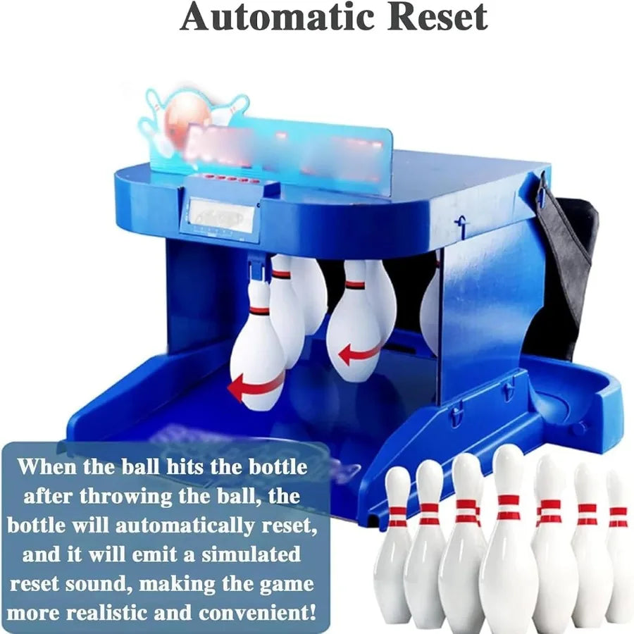 Electronic Bowling Alley Game with Automatic Reset Indoor Bowling Ball Sports Game Console with LED Electronic Scoreboard Light