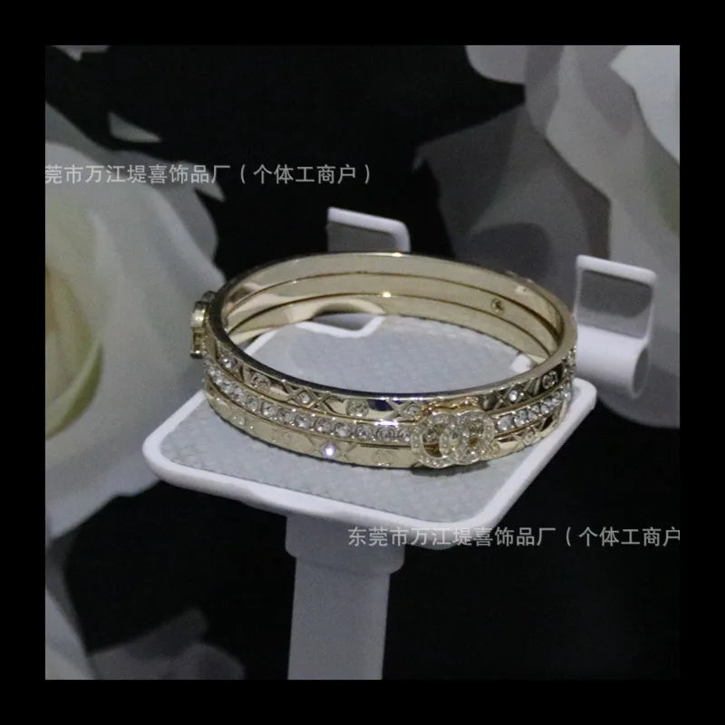 9744 Gold 3-in-1 Gold Embossed Rhombus Stacked Wear Three-piece Set Full Diamond Rhombus Bracelet