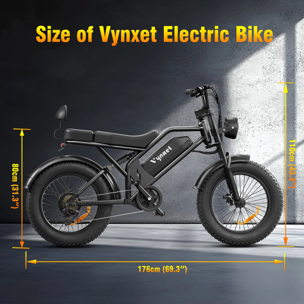 Vynxet Electric Bike Electric Motorcycle 1500W 48V 864Wh Fat Tire Ebike 68+ Miles All-Terrain E-Bike