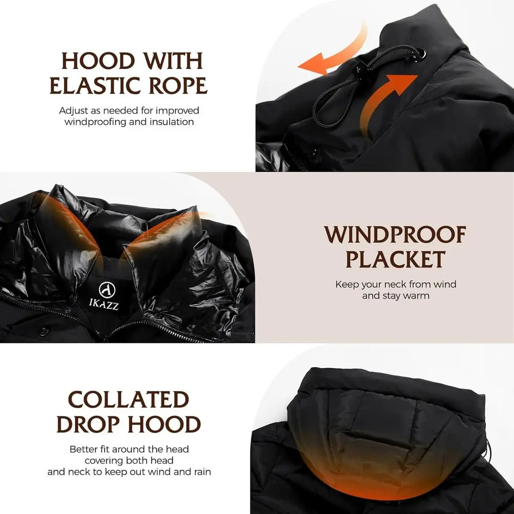 Women's Winter Coats, Thickened Warm Insulated Vegan Down Long Parka Jacket with Hood