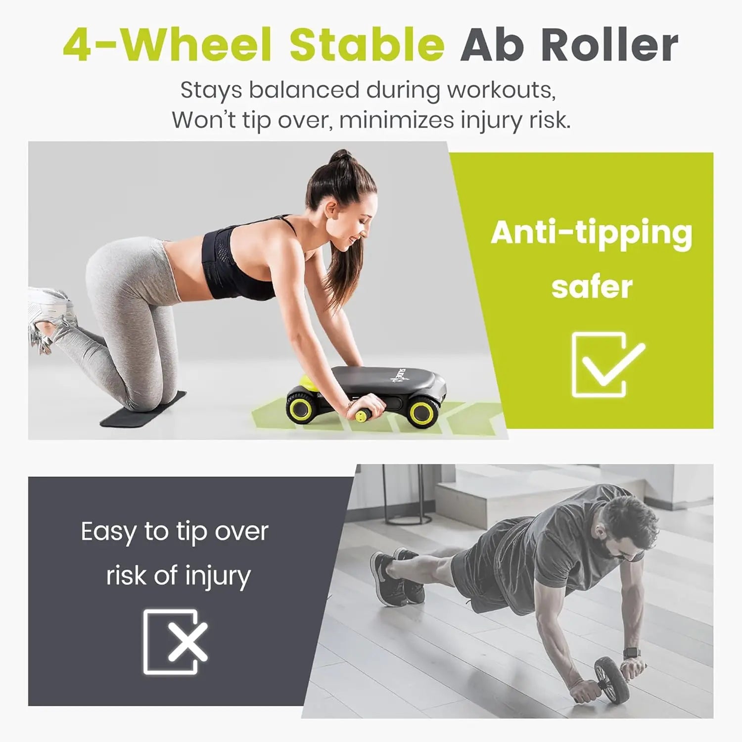 4-Wheel Ab Roller with Automatic Rebound, Core Workout Equipment for Home Fitness