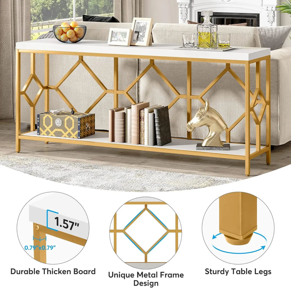 71 Inch Extra Long Sofa Table, Narrow Long Sofa Console Tables Behind Couch Table with Open Storage Shelf