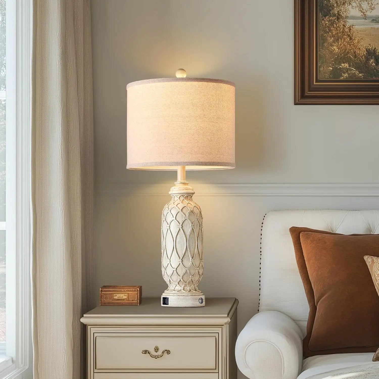 Farmhouse Table Lamps Set of 2 with USB Charging Ports, Touch Dimmable Control, Includes LED Bulbs