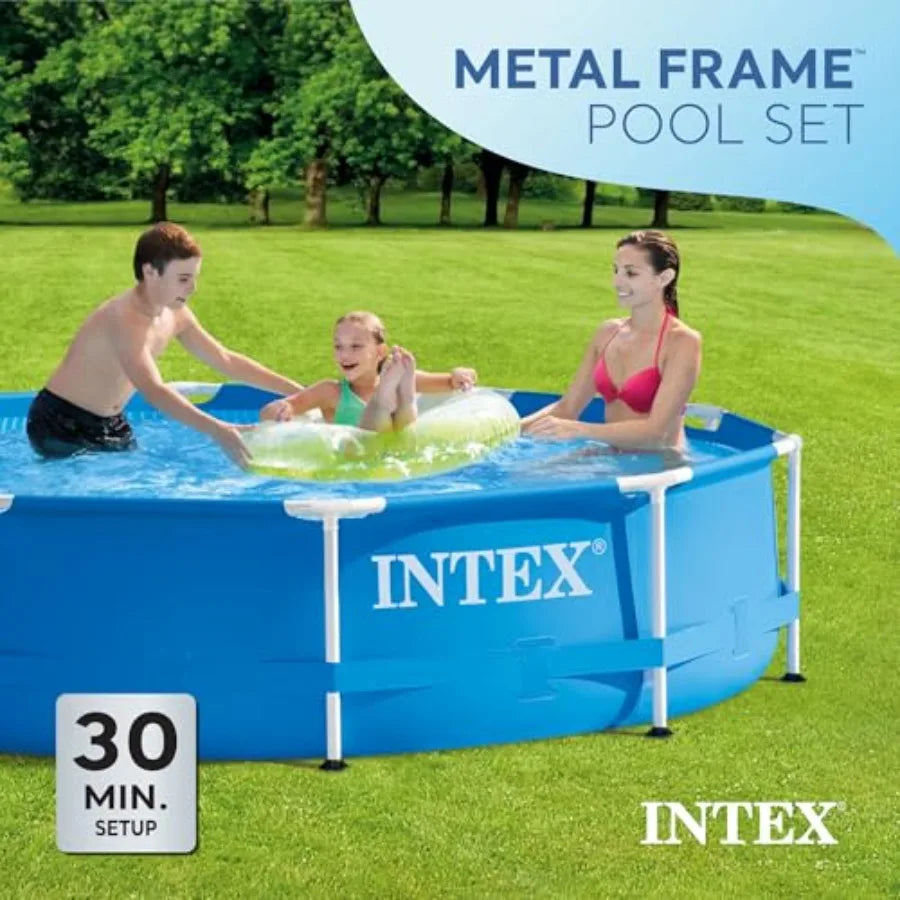 10ft x 30in Round Above Ground Outdoor Swimming Pool Set with 330 GPH Filter Pump Cartridge and Protective Round Pool Cover for