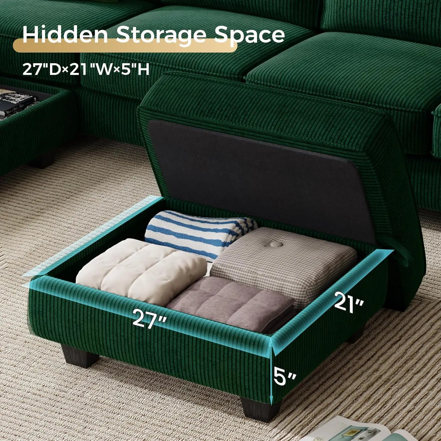 106 Inch L Shaped Sectional Sofa Couch with Storage 5 Seater Corduroy Modern Customized Living Room Home Sofas