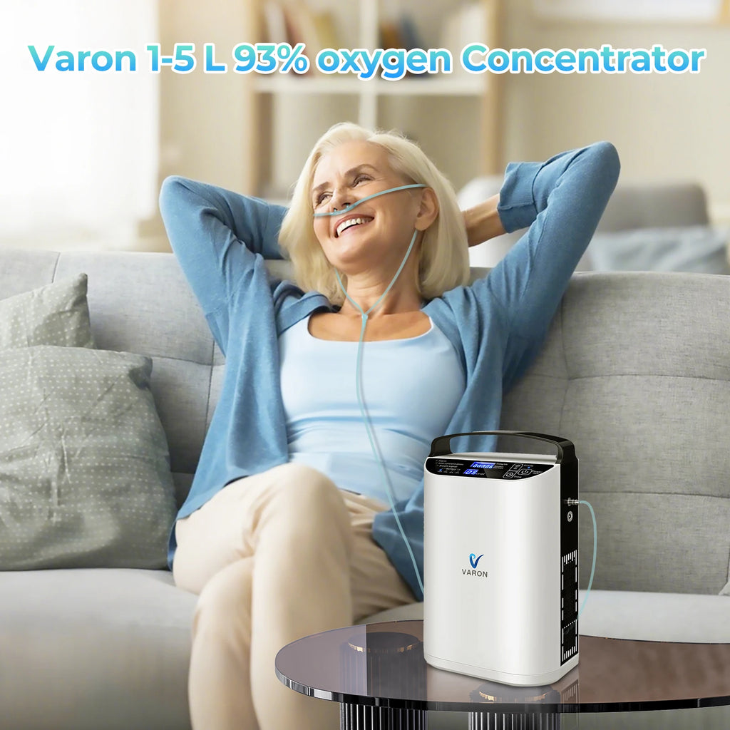 Varon 5L Pulse Flow Portable 0xy-gen Concentrator Air Purifier with Battery Rechargeable Outdoor Car Travel Use 110-240V Instcok