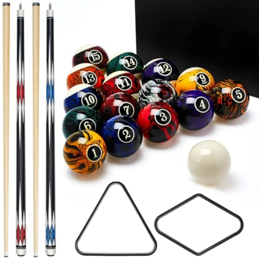 20 Pcs Pool Ball Billiard Accessories Set Included 16 Ball 2 Pool Cues Stick 2 Frame Table Billiard Balls Set for Christmas Adu
