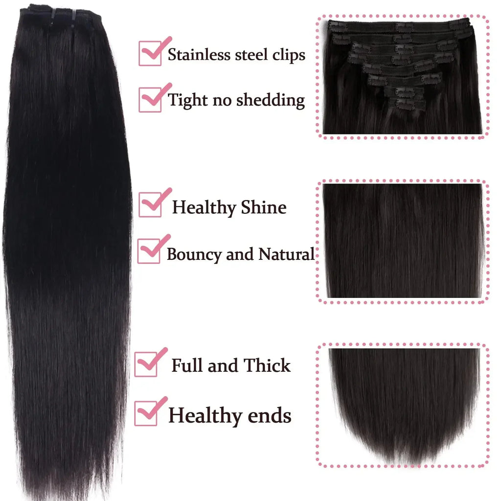 Clip In Hair Extensions Human Hair Brazilian Straight Clip In Natural Black Color Clip Ins Remy Hair 20 22 24 26 Inch 4# Women