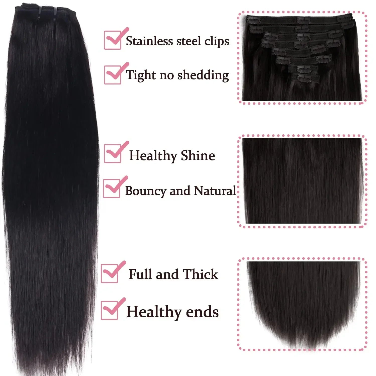 Clip In Hair Extensions Human Hair Brazilian Straight Clip In Natural Black Color Clip Ins Remy Hair 20 22 24 26 Inch 4# Women