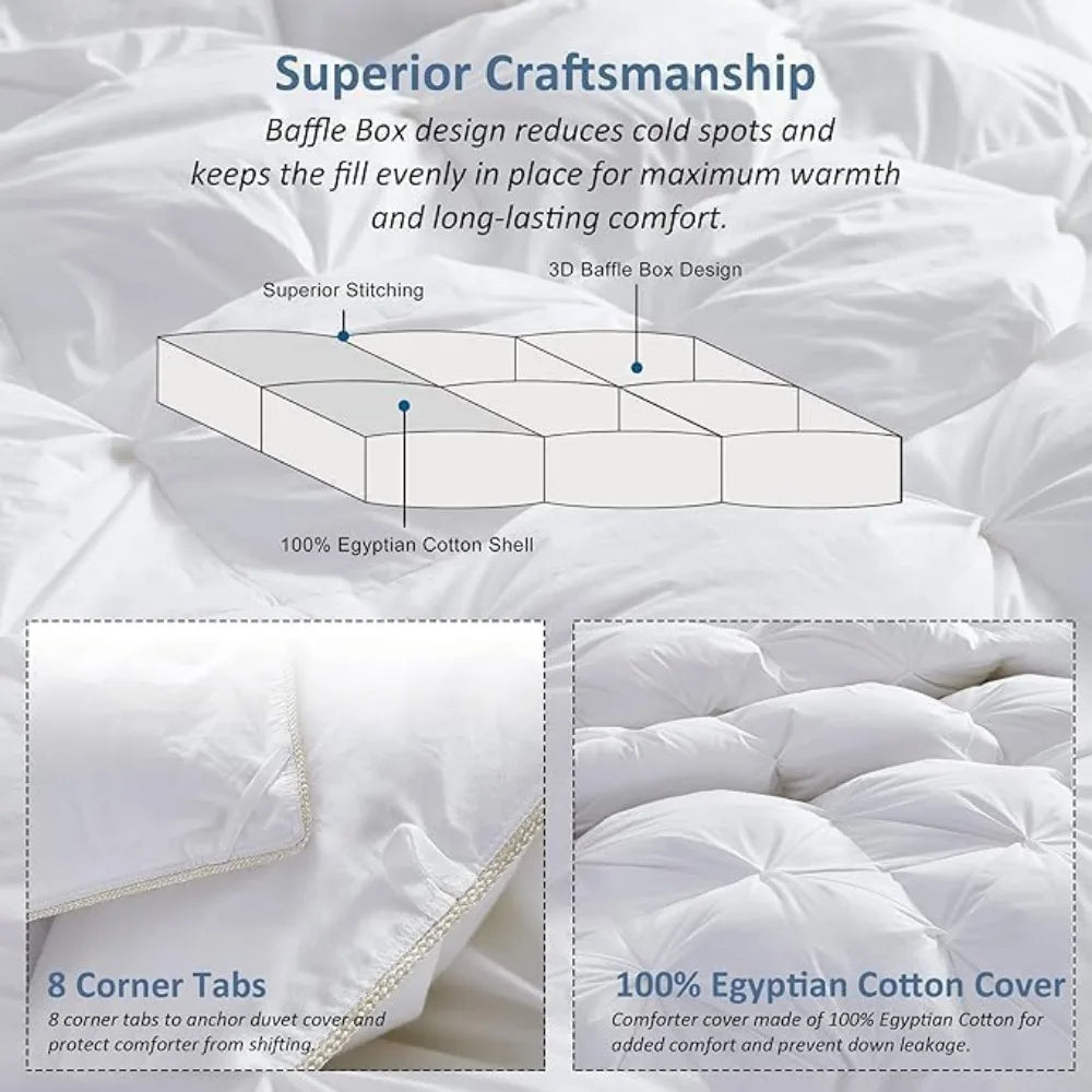 Luxury Siberian Goose Down Queen Comforter Duvet Insert - 1200 Thread Count Egyptian Cotton All-Season Comfort