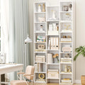 Triple Wide 8 Tier Media Storage Tower Rack, 71’’ Large CD DVD Storage Tower Rack with Adjustable Shelves, White Bookshelf,White