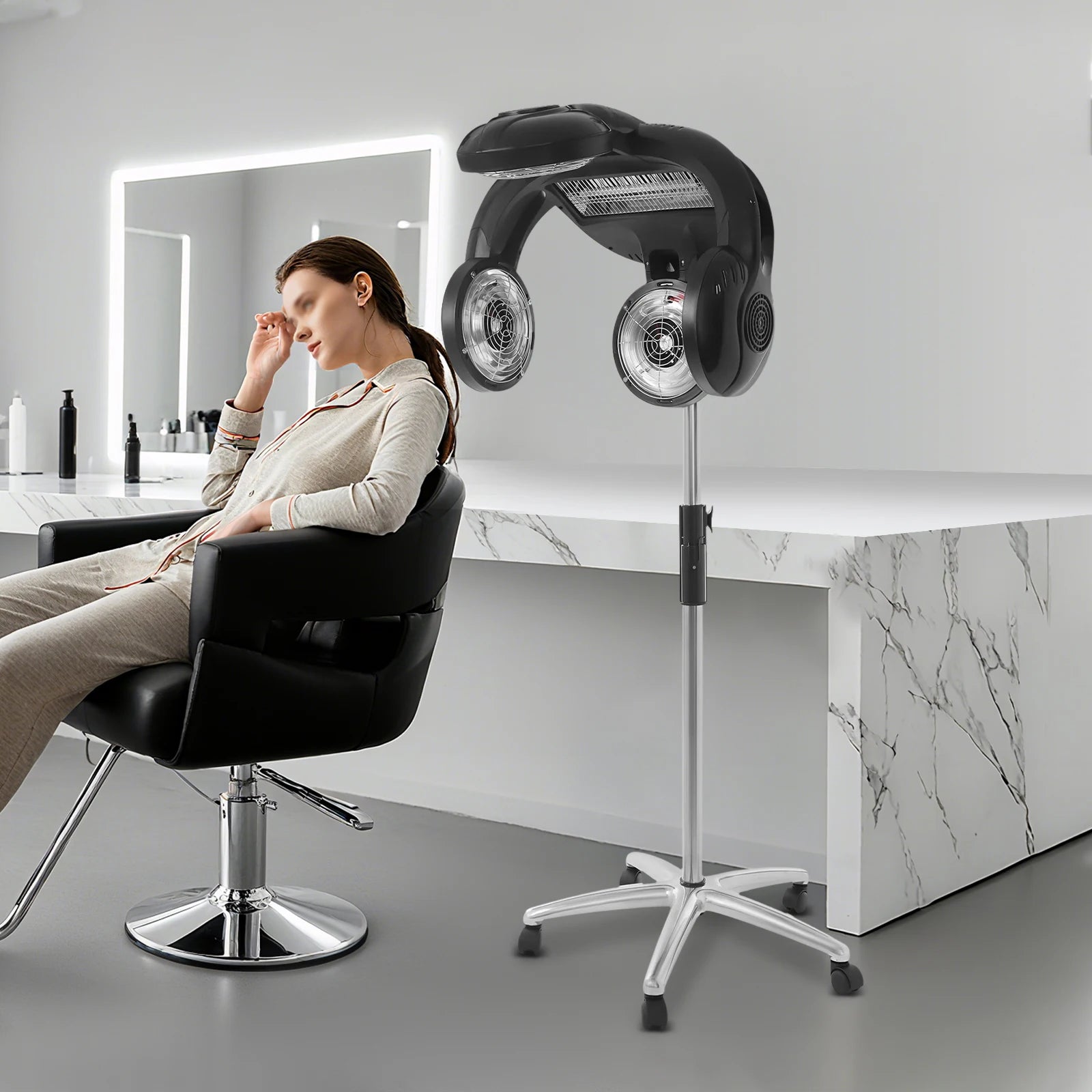 1400W Standing Hair Dryer with 5 Modes, Adjustable Height Hooded Cap for Salon & Home Hair Styling