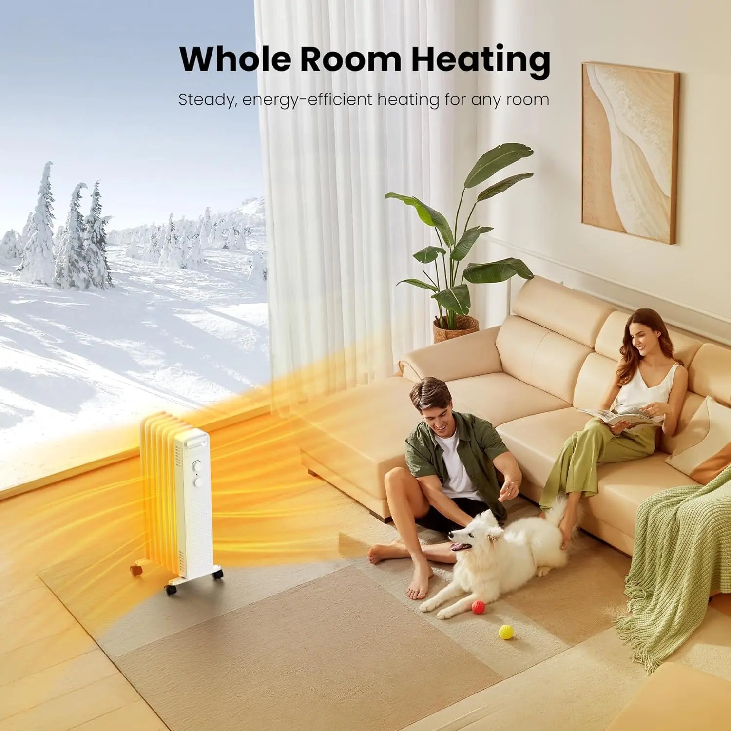 Portable Electric Radiator Heater, Space Oil Filled Heaters with 3 Heat Settings, Adjustable Thermostat, Overheat & Tip