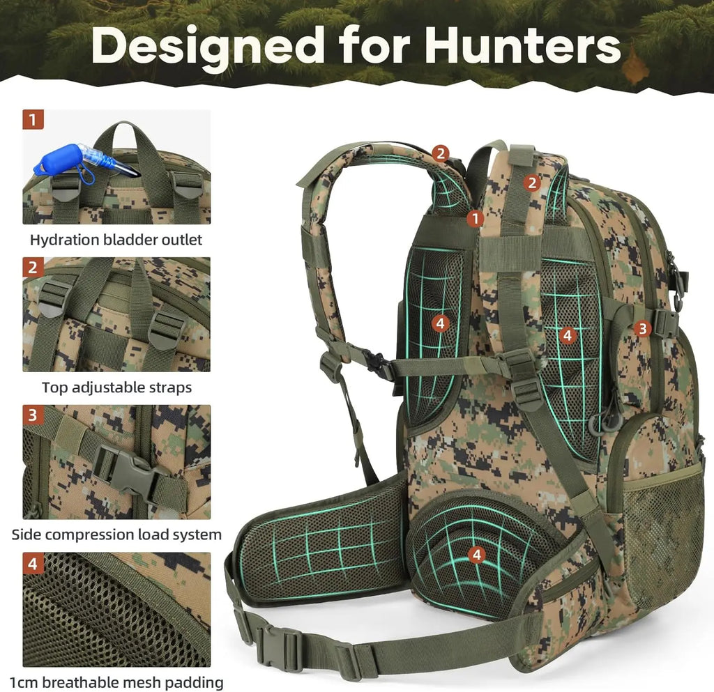 Hunting Backpack 35L Waterproof Camo Day Pack for Men Women with Rain Cover