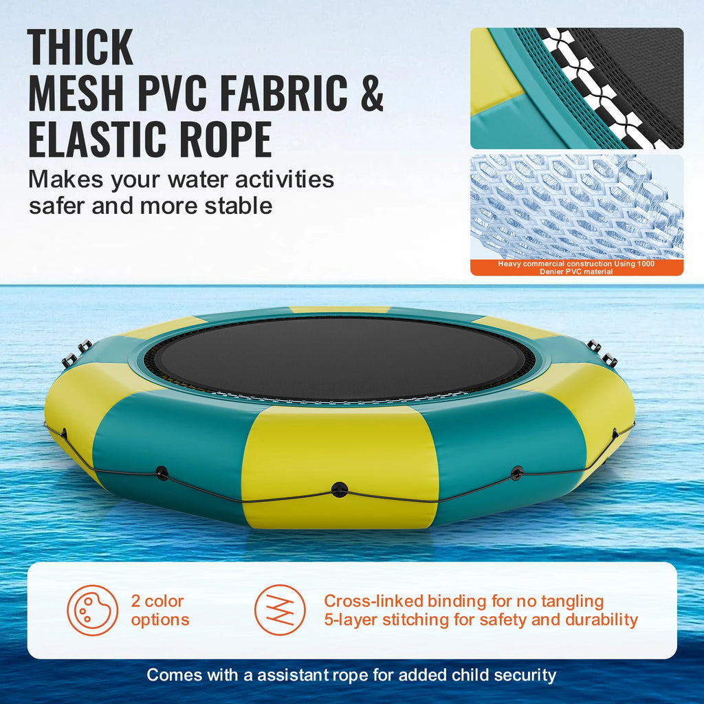 VEVOR 13ft Inflatable Water Bouncer Recreational Water Trampoline Portable Bounce Swim Platform Kids Adults Floating Rebounder