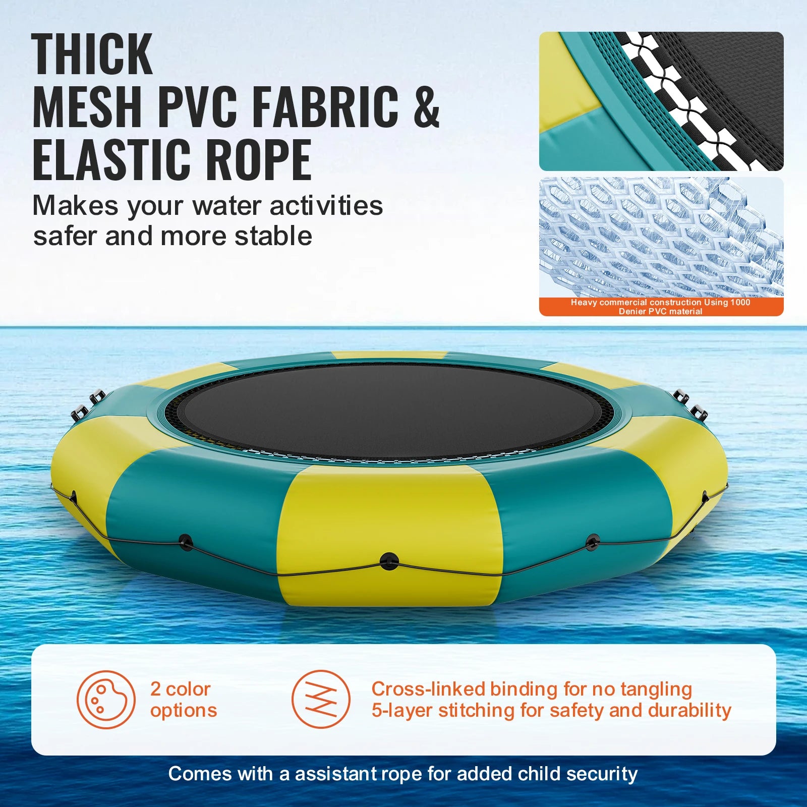 VEVOR 13ft Inflatable Water Bouncer Recreational Water Trampoline Portable Bounce Swim Platform Kids Adults Floating Rebounder
