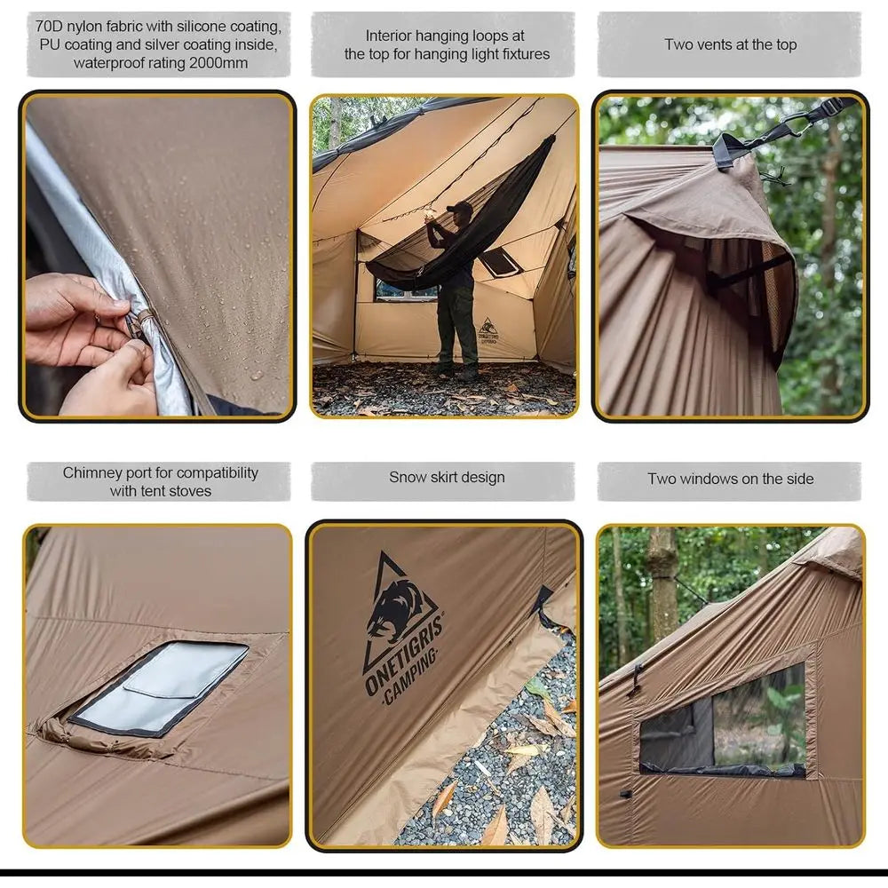 Large 4-Person COZSHACK Tent with Stove Jack, Windproof and Waterproof for Wood Stove Camping, Ideal for Bushcraft, Travel, and