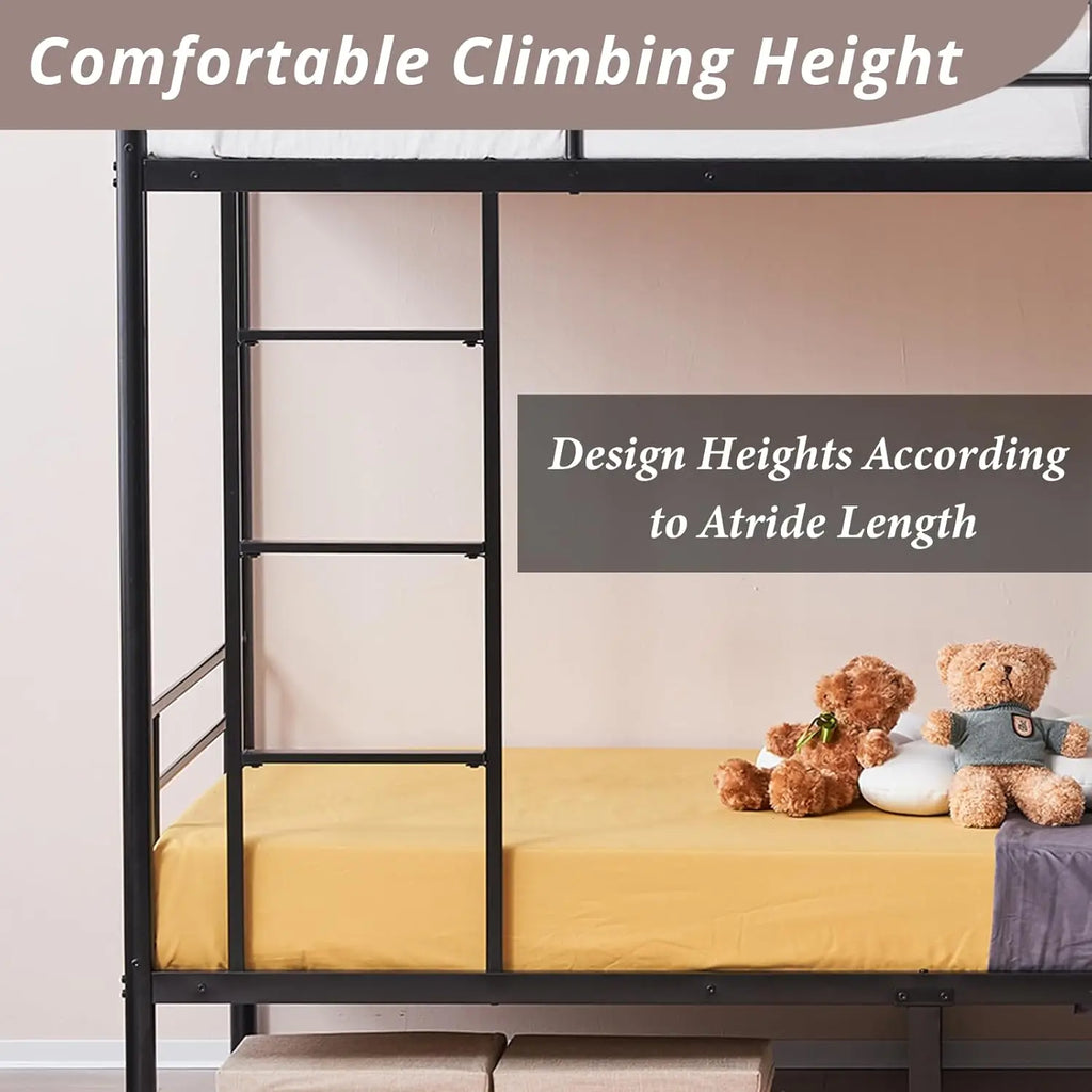 Black Twin Over Twin Bunk Bed with Ladder & Guardrail, Space-Saving Metal Bed for Kids, Teens, Adults