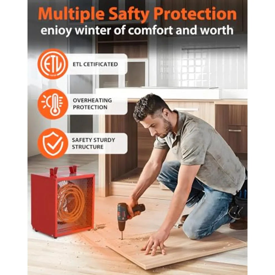 240V Fan-Forced Industrial Heater 4800W Workshop Utility Space Heater with Thermostat Control Overheat Protection Carry Handle