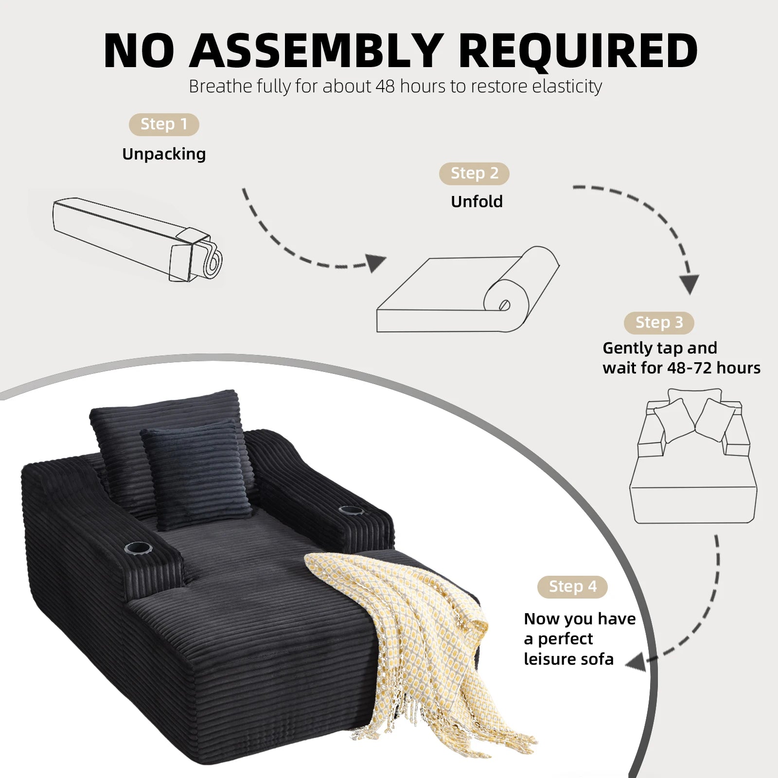 67'' Corduroy Chaise Lounge Chair Indoor, Oversized Upholstered Boneless Sofa Bed, Cloud Sofas Couches for Living Room